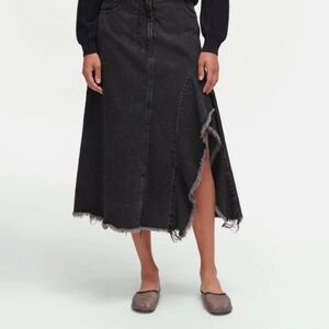 Rachel Comey Frunci Asymmetrical Ruffle Slit Black Denim Skirt